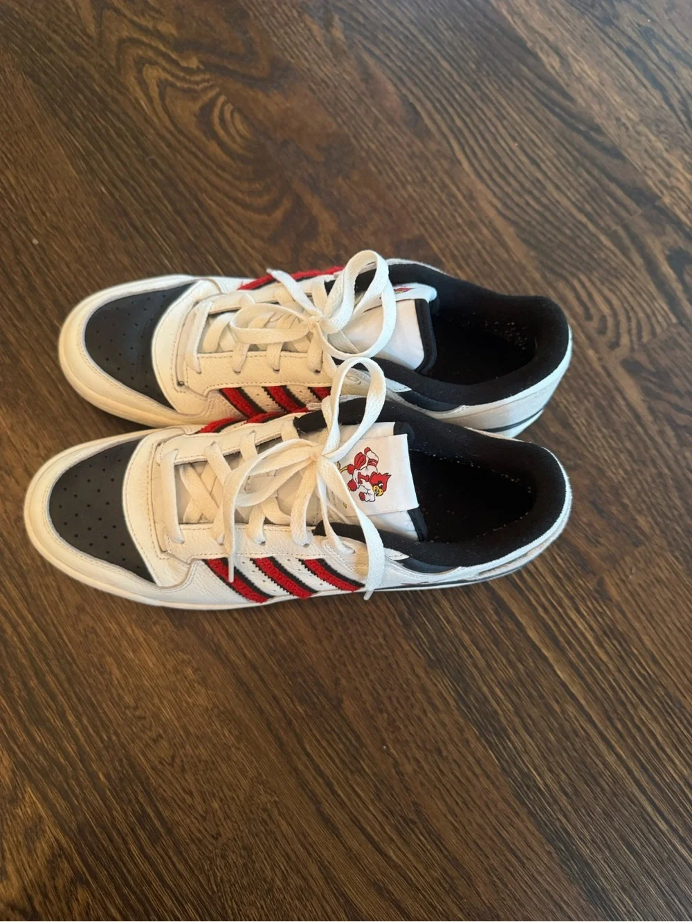adidas White Sneakers with Black Toe and Red Stripes